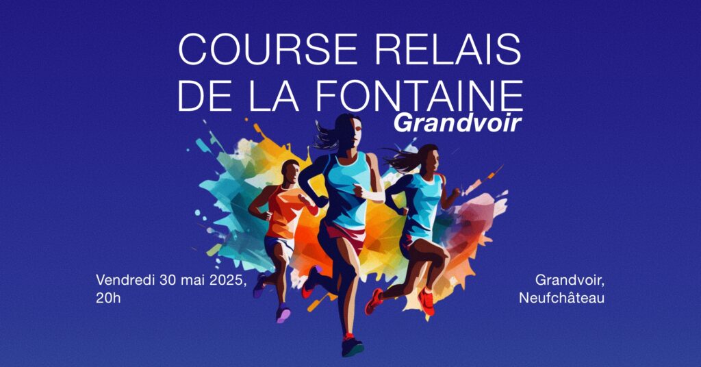 Affiche résumé de la Course-Relais de la Fontaine, du 30/5/2025 à Grandvoir.